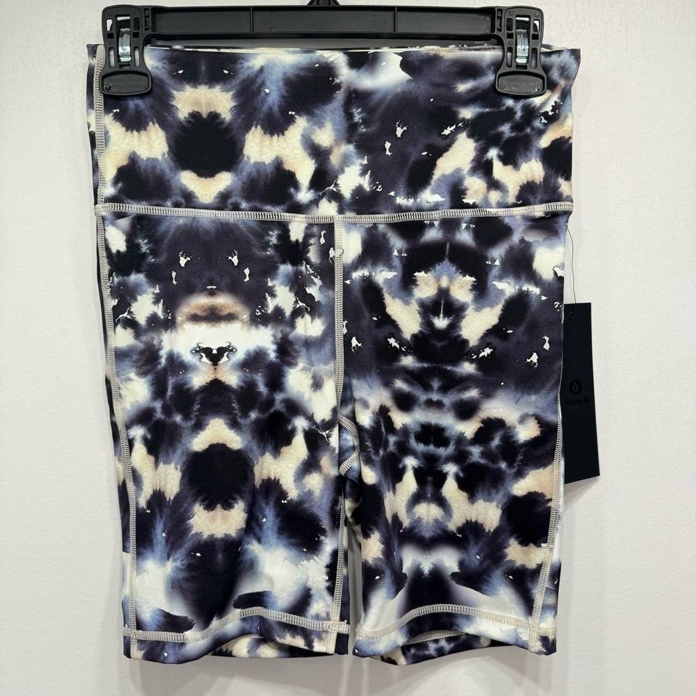 NEW Mono B Navy White & Tan Bold Tie Dye Bike Shorts Whipstitched Seams Size S